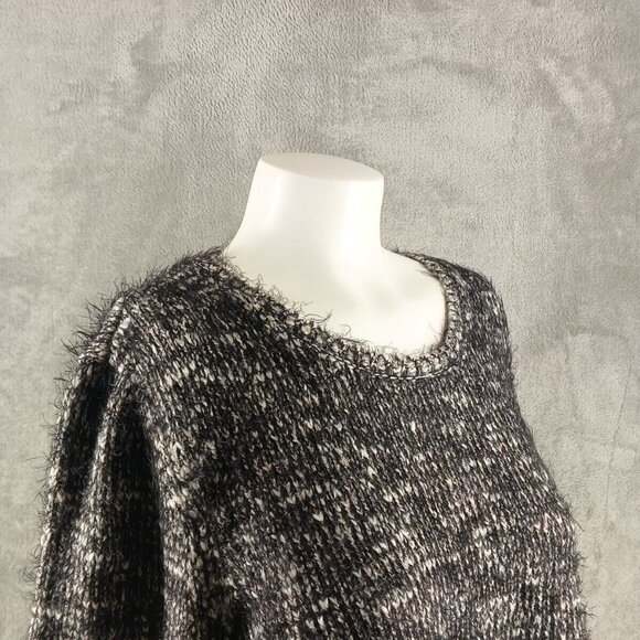 NWT STYLE&CO Soft Fuzzy Sweater XL(16-18) BLK/WHITE Metallic Crew Pullover - Picture 6 of 13